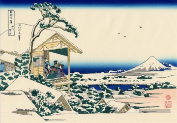  thé - maison de thé à Koishikawa le matin après une chute de neige Katsushika Hokusai ukiyoe